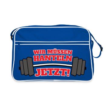 Wir müssen hanteln - Retro Tasche - Blau/Weiß - Vorne