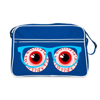 Deux globes oculaires rouges avec des lunettes logo opticien - Sac Retro - bleu/blanc - Devant