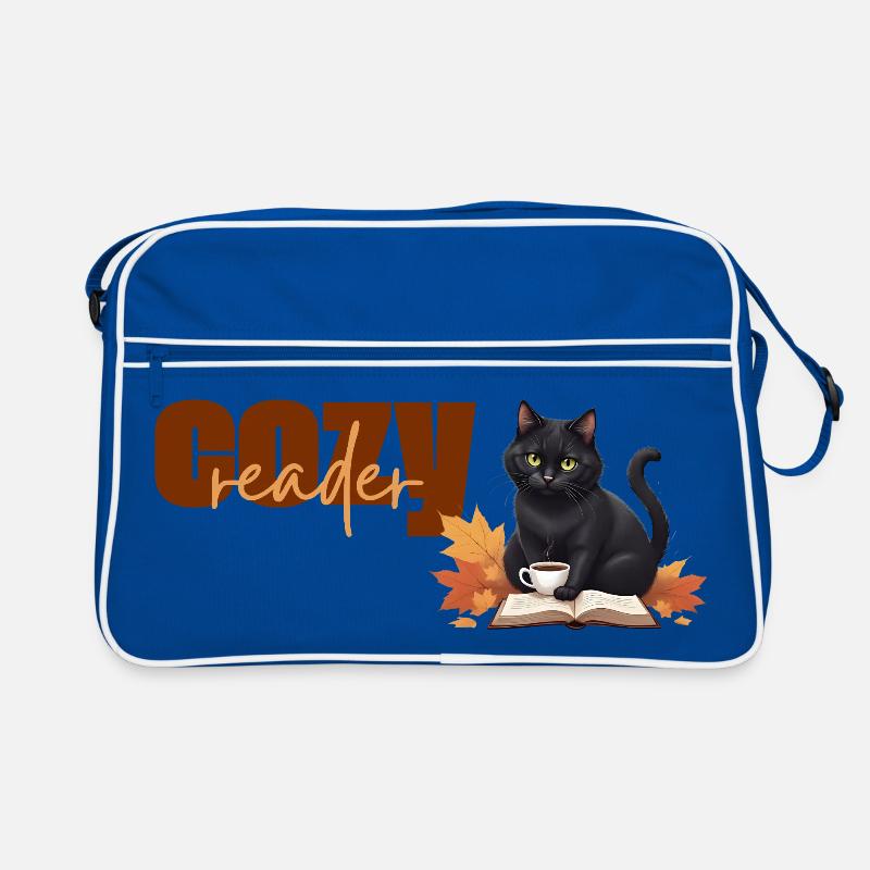 Cozy reader - Thème de lecture chat automnal - Sac Retro - bleu/blanc