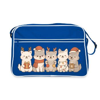 Arktische Wölfe Kinder Jungen Mädchen Weihnachtswö - Retro Tasche - Blau/Weiß - Vorne