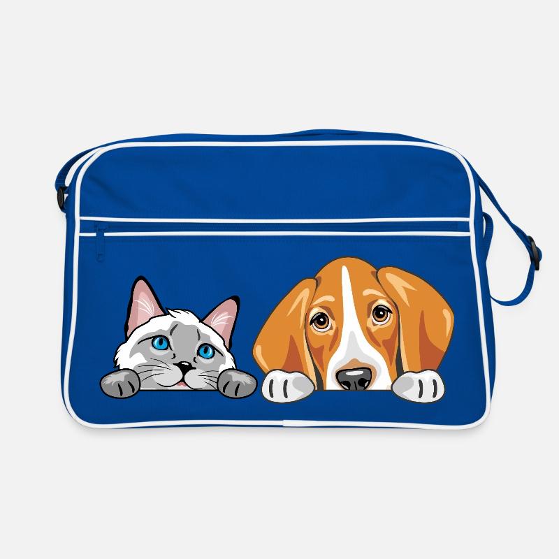 Peeking_Siamese_cat_and_Foxhound_dog Retro Tasche