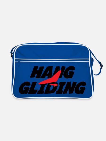 Intensive rote Drachenfliegergrafik - Retro Tasche - Blau/Weiß - Vorne