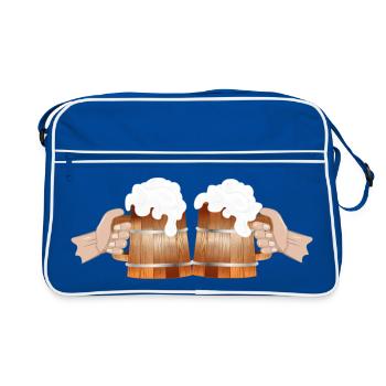 deux tasses à bière remplies pour griller Cheers - Sac Retro - bleu/blanc - Devant
