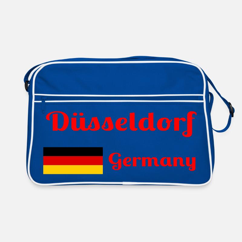 Düsseldorf, Deutschland - Stylische Drucke - Retro Tasche - Blau/Weiß