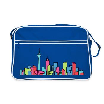 Düsseldorfer Stadtsilhuett Rheinturm-Linienkunst - Retro Tasche - Blau/Weiß - Vorne