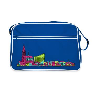 Straßburger Skyline Kathedrale Linienkunst - Retro Tasche - Blau/Weiß - Vorne
