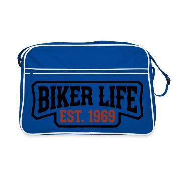 Biker Life lettering logo - Retro Bag - blue/white - Front