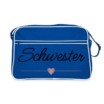 Schwester Herz Geschenk Familie Liebe - Retro Tasche - Blau/Weiß - Vorne