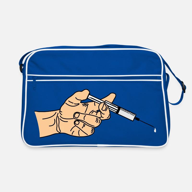 Spritze mit herauskommendem Tropf in der Hand Retro Tasche