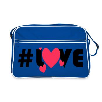 Red Hearts on Black Background - Retro Bag - blue/white - Front