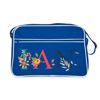 IAN Name Art With Flowers Embroidered - Retro Bag - blue/white - Front