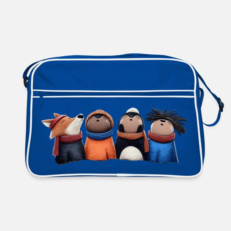Nachtwache Wooligans – Lustige Waldtiere - Retro Tasche - Blau/Weiß
