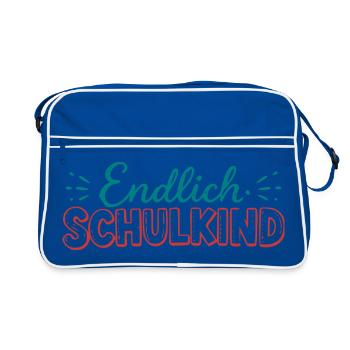 Endlich Schulkind Schulstart - Retro Tasche - Blau/Weiß - Vorne