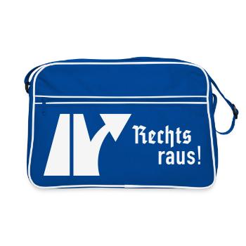 Rechts Raus! (Gegen Rechts / Schild / Fraktur) - Retro Tasche - Blau/Weiß - Vorne