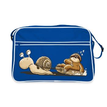Schnecke Faultier Langsam Müde Tierhumor Cartoon - Retro Tasche - Blau/Weiß - Vorne