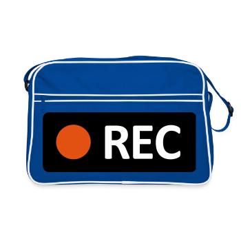 Camera REC recording button. Record, live, rec - Retro Bag - blue/white - Front