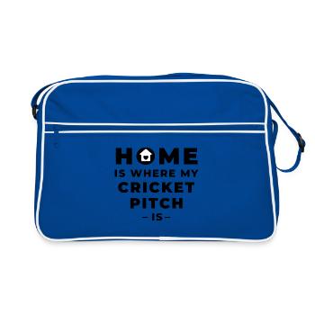 Zuhause ist, wo mein Cricket-Pitch ist - Retro Tasche - Blau/Weiß - Vorne