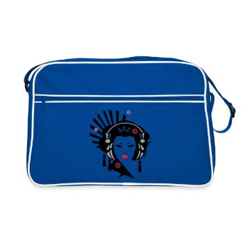 Geisha mit Kopfhörer - Retro Tasche - Blau/Weiß - Vorne