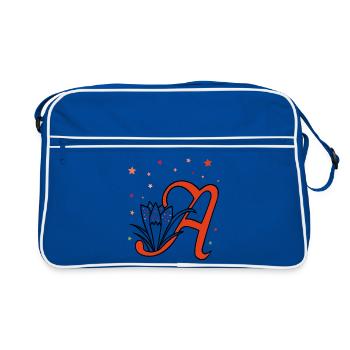 Lettre, initiale, fleur - Sac Retro - bleu/blanc - Devant