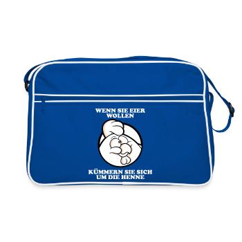 Kümmern Sie sich um die Henne 2 (dunkel) - Retro Tasche - Blau/Weiß - Vorne