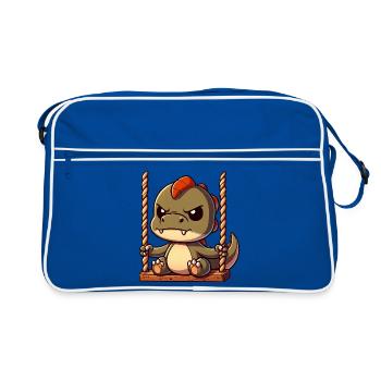 Grumpy T-Rex on swing annoyed offended - Retro Bag - blue/white - Front