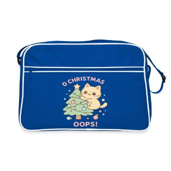 Pastellkatze Weihnachtsbaum - Retro Tasche - Blau/Weiß - Vorne