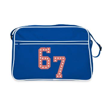 6 7 – Trendy minimalist text design, - Retro Bag - blue/white - Front