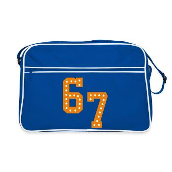 6 7 – Trendy minimalist text design, - Retro Bag - blue/white - Front