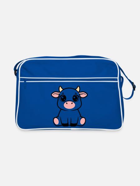 Cute Calf Baby Cow Sitting Kawaii - Retro Bag - blue/white - Front