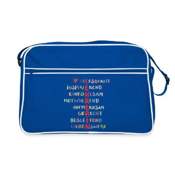 Lehrerin - Retro Tasche - Blau/Weiß - Vorne