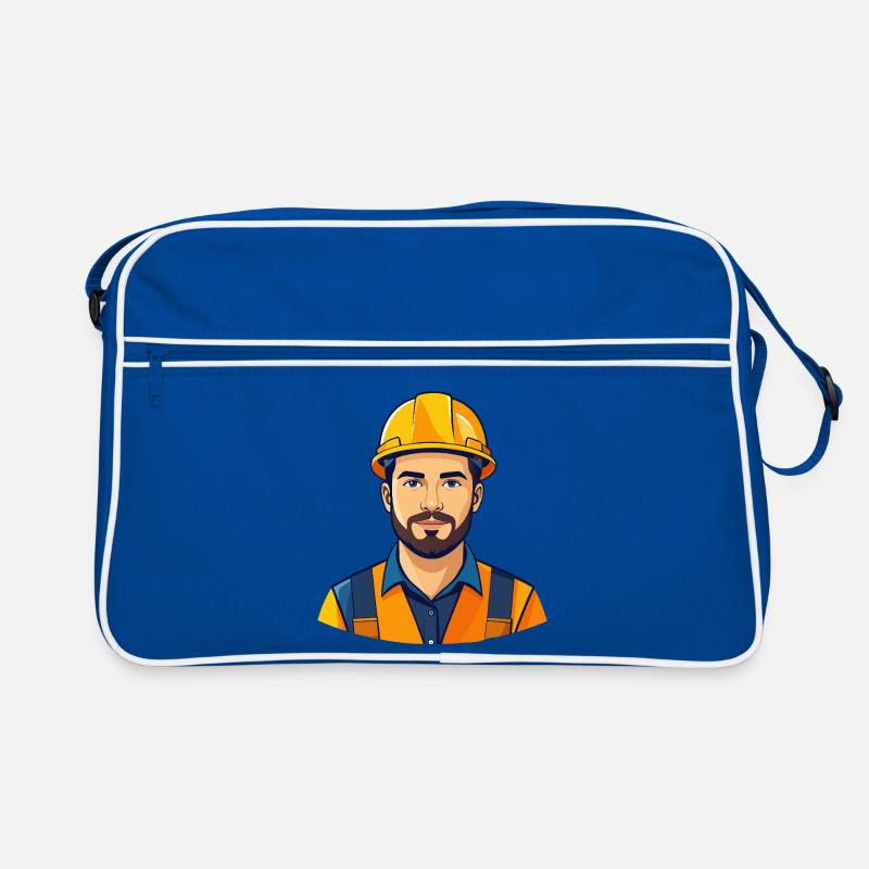 Construction worker with helmet illustration construction site motif Retro Bag