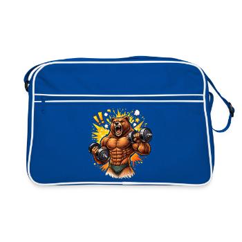 Strong Bodybuilder Bear Illustration - Retro Bag - blue/white - Front