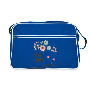 Beste Oma Blütenbotschaft - Retro Tasche - Blau/Weiß - Vorne