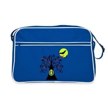 Baum mit Eule Halloween - Retro Tasche - Blau/Weiß - Vorne