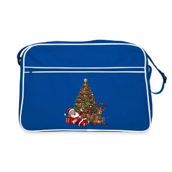 Betrunkener Weihnachtsmann – Lustiges Bier Motiv - Retro Tasche - Blau/Weiß - Vorne