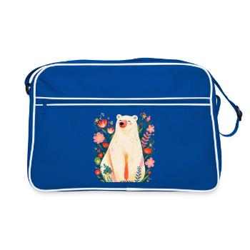 Eisbär Floral Bear Wild Nature Lover Kunst - Retro Tasche - Blau/Weiß - Vorne