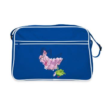 Blüte mit Insekt - Retro Tasche - Blau/Weiß - Vorne