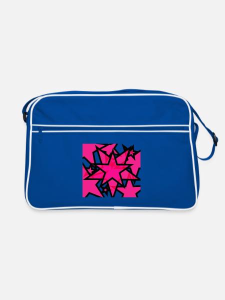 Kaleidoskopische Sternenexplosion Pink - Retro Tasche - Blau/Weiß