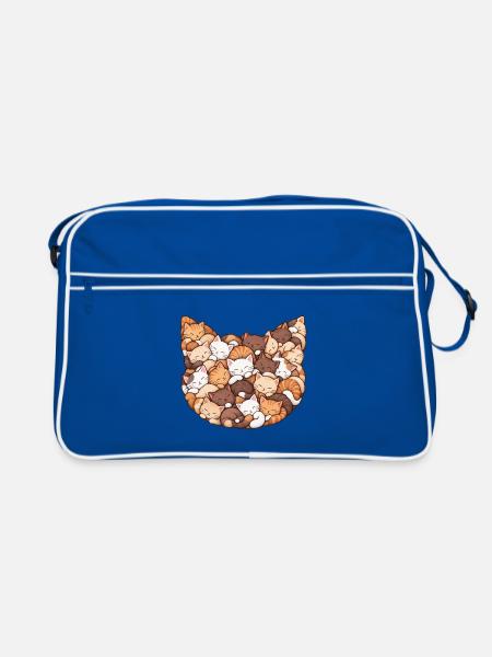 Schlummernde Katzenkolonie - Retro Tasche - Blau/Weiß
