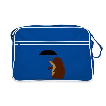 A hedgehog with an umbrella - Retro Bag - blue/white - Front