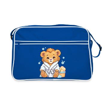 Lion cub in bathrobe bath time - Retro Bag - blue/white - Front