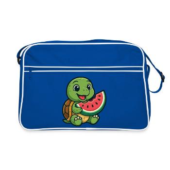 Cute turtle with melon summer design - Retro Bag - blue/white - Front
