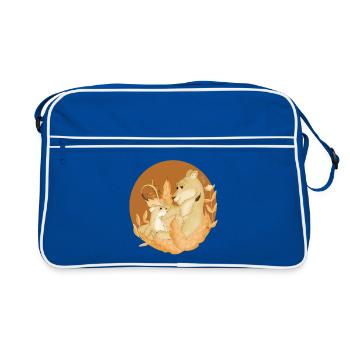 Löwin und Löwenjunges - Retro Tasche - Blau/Weiß - Vorne