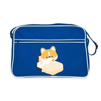 Tired Corgi on Bed - Retro Bag - blue/white - Front
