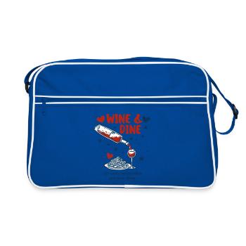 Wine and Dine – Pasta Love & Enjoyment Saying - Retro Bag - blue/white - Front