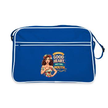 Bon cœur mais bouche espiègle, sarcasme rétro - Sac Retro - bleu/blanc - Devant