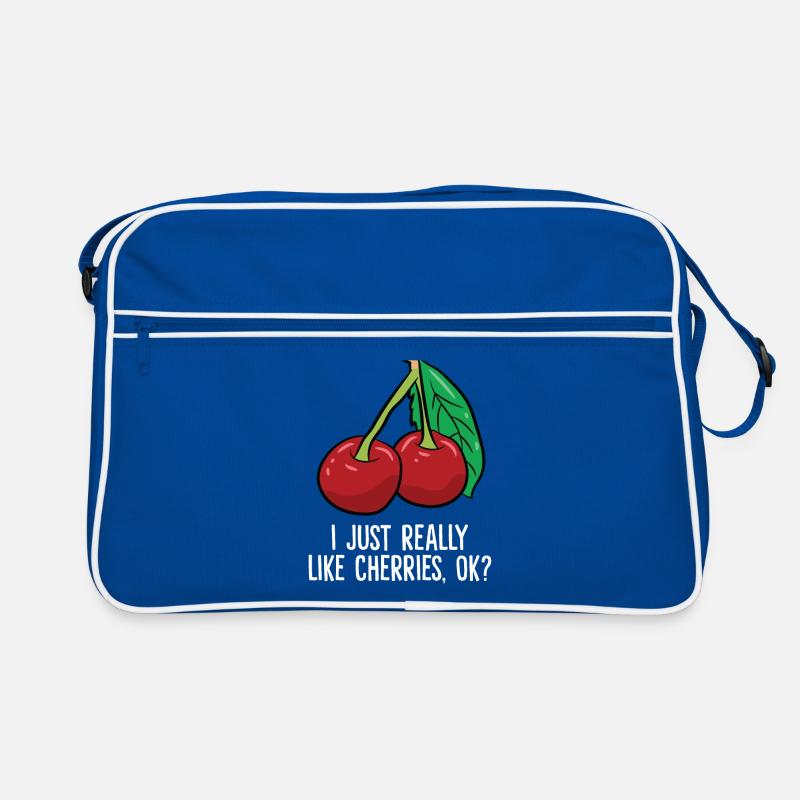 Kirsche - I just really like Cherries, ok? - Retro Tasche - Blau/Weiß