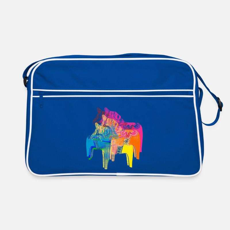 Pop Art Dala Pferde -Weihnachts Pulli Skandi Style - Retro Tasche - Blau/Weiß