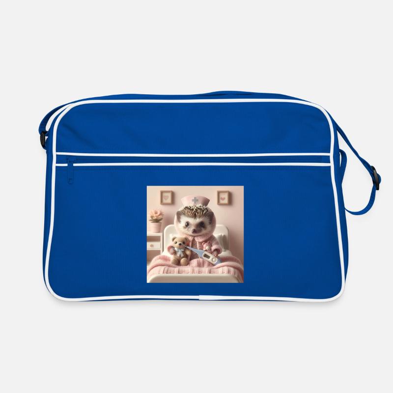 Süßer Igel mit Kuscheltier - Retro Tasche - Blau/Weiß