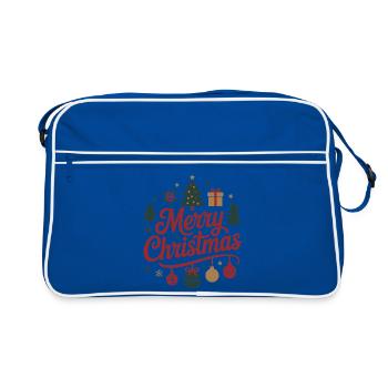 Fröhlicher Weihnachts-Schriftzug mit Kugeln - Retro Tasche - Blau/Weiß - Vorne